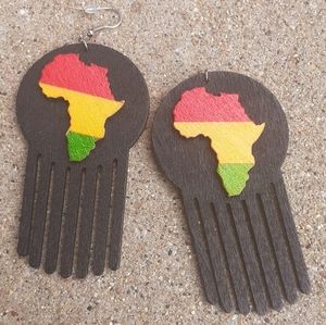 Afrocentric Africa Afro Pick Wooden Earrings